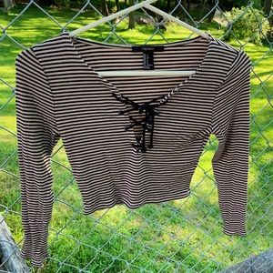 Striped lace up crop top